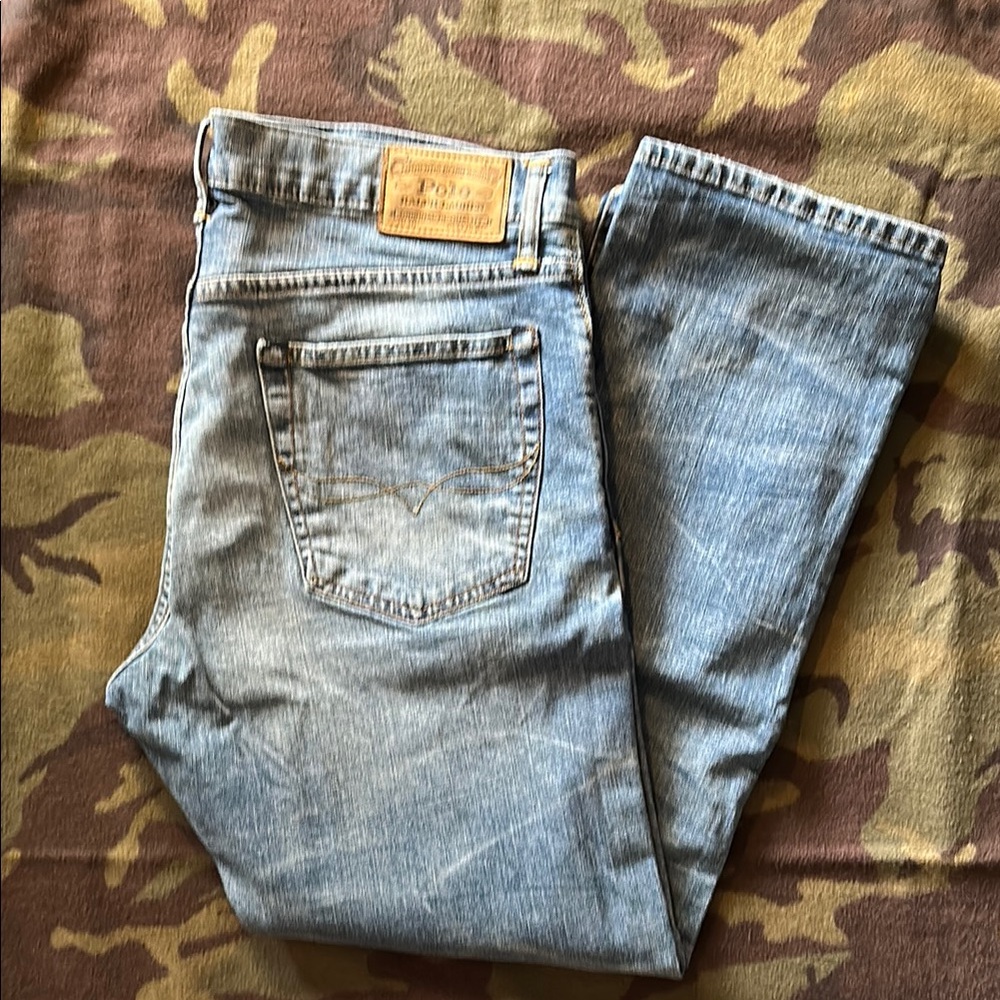 Polo Ralph Lauren Hampton Relaxed Straight Light Blue Jeans 34x30 Button fly